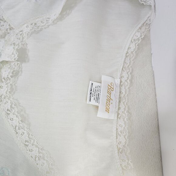 VTG BARBIZON Nightgown Medium Green Satin-like Embroidery Lace Grannycore - Picture 7 of 11
